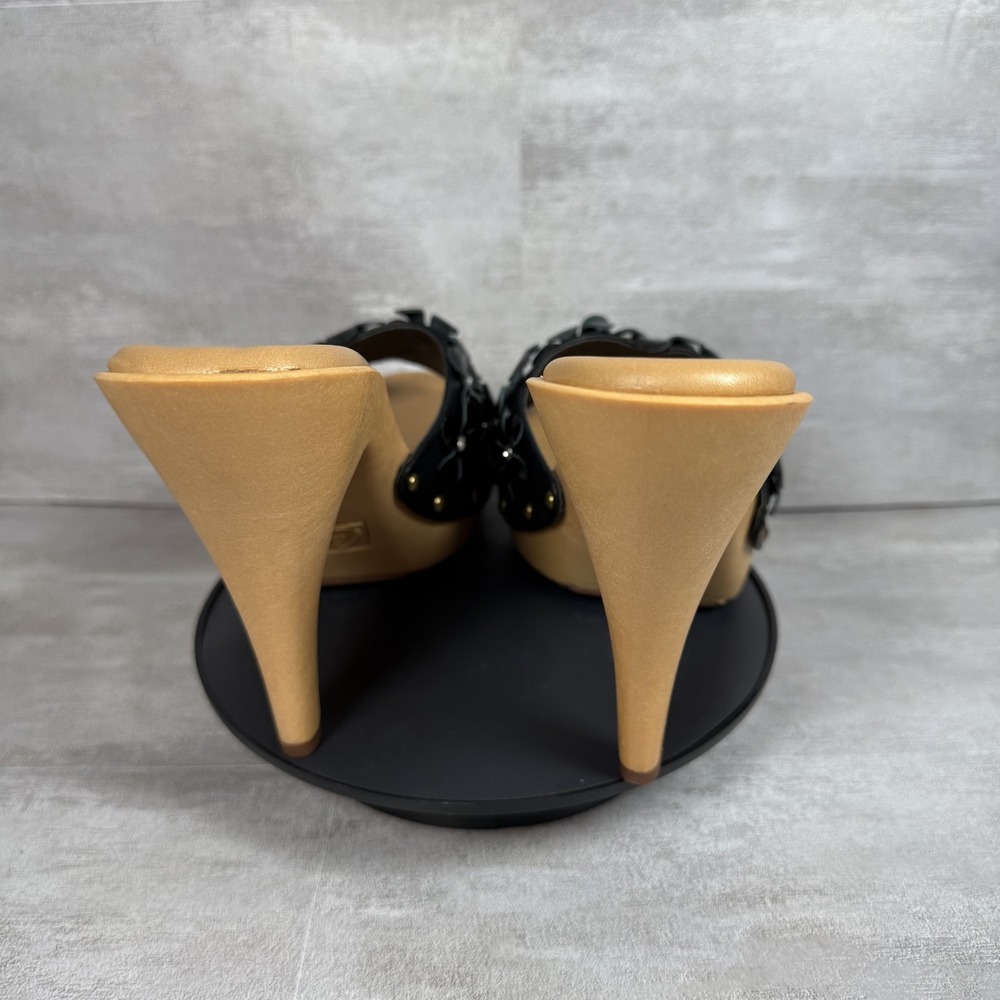Candie's Gold and Black Floral Studded High Heel Mules - Picture 4 of 10